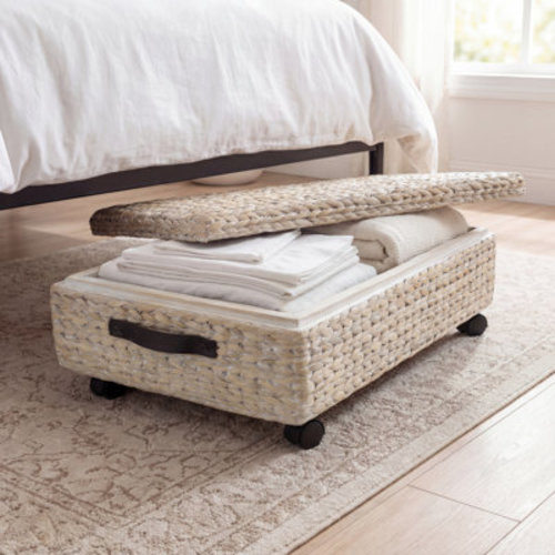 happimess Chett 26.38" Minimalist Hand-Woven Hyacinth/Wood Underbed Storage Bin with Wheels and Handles & Reviews | Wayfair