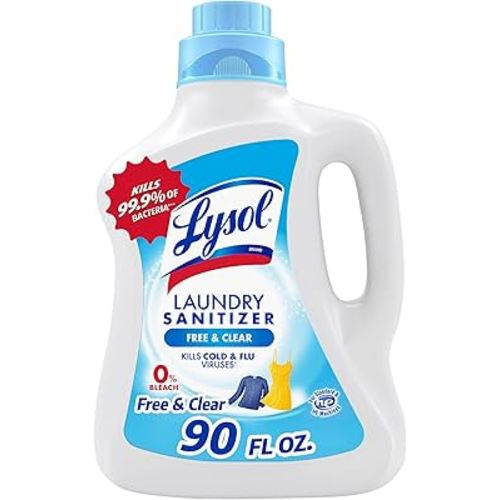 Lysol Laundry Sanitizer Additive, Free & Clear, Free from Fragrance and Dyes, 0% Bleach Laundry Sanitizer, Bacteria-causing Laundry Odor Eliminator, Unscented, 90 Fl Oz (Pack of 1) - Package May Vary