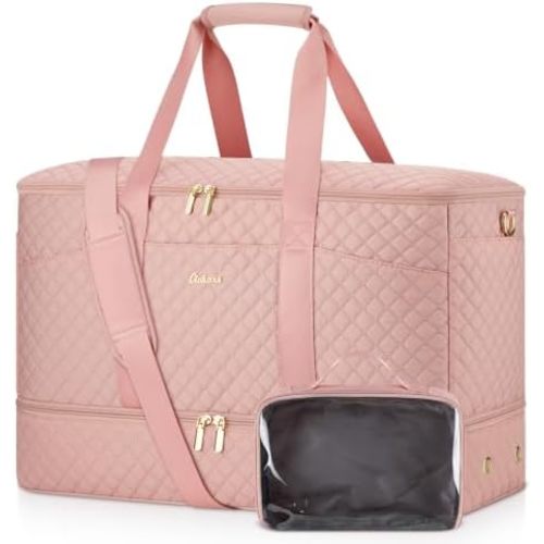 Duffle Bag for Travel, 40L Weekender Bag with Shoe Compartment, Carry On Overnight Bag for Women with Toiletry Bag Duffel Bags with Wet Pocket for Gym Hospital Bags for Labor and Delivery Pink