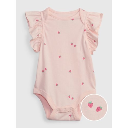 Baby 100% Organic Cotton Mix and Match Flutter Sleeve Bodysuit in pink cameo, size: 6-12 M