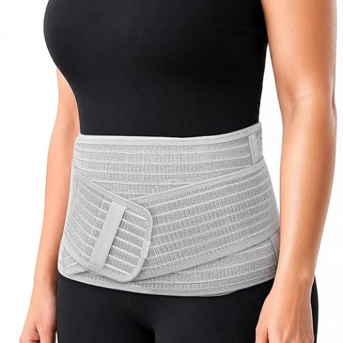 haakaa Postpartum Belly Band, Postpartum Belly Wrap Back Support, Postpartum Essentials for Natural Delivery and C-Section Recovery, Belly Binder, Natural Latex, M Grey