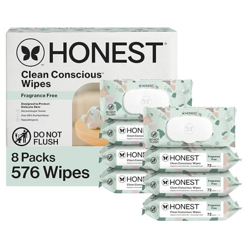 The Honest Company Clean Conscious Multi-Use Wipes Unscented Hypoallergenic Baby for Sensitive Skin 99% Water Plant-Based Compostable Geo Mood 576 Count