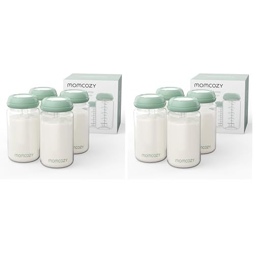 Momcozy Natural Baby Bottle, Wide-Neck, BPA Free Breast Milk Container, Storage Collection Bottle for Fridge & Milk Cooler, Breastfeeding Essential, 10 oz, 4 pcs (Pack of 2)