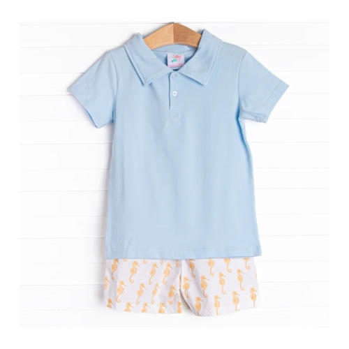 Saltwater Seahorse Short Set, Blue – Stitchy Fish