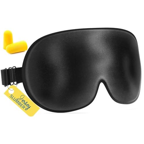 Jersey Slumber 100% Silk Sleep Mask for Women Men Side Sleeper - Light Blocking Eye Mask for Sleeping, Zero Pressure Soft Blindfold, Adjustable Strap, Silk Eye Cover for Travel Nap - Black