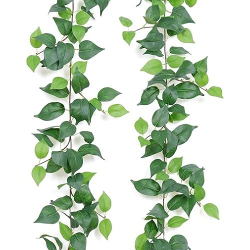 Dremisland 2 Strands Artificial Ivy Vine Hanging Plants 6.7ft Fake Scindapsus Vines Garland Greenery Ivy Garland Faux Hanging Plants Greenery Decoration for Bedroom Wall Patio Party Wedding Decor