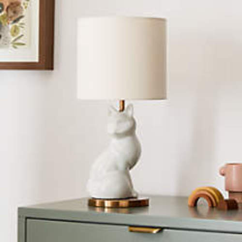 White Crackled Ceramic Woodland Fox Kids Table Lamp