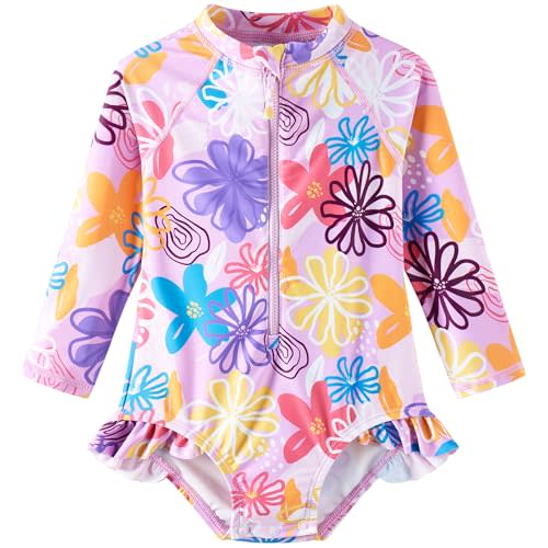 UMELOK Baby Girls' One Piece Swimsuit Rash Guard Swimwear Long Sleeve with UPF 50+ Sun Protection
