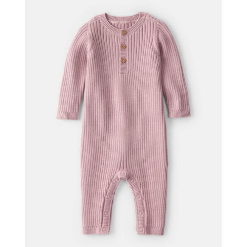 Baby Girl Ribbed Cotton Jumpsuit - Pink - Carter's | Carter's