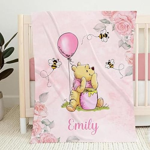 Personalized Pooh Bear Blanket, Classic Winnie Blankets, Customized Baby Blankets for Girls Boy, Bear Throw Blanket, Pooh for Baby, Gift Birthday Christmas for Little Ones, Nursery Décor #1