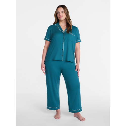 Joyspun Women's Dreamy Soft Collection Notch Collar Top and Capri Pants Pajama Set, 2-Piece, Sizes XS-3X