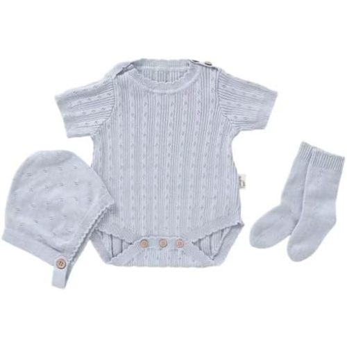Avibae Cotton Baby Set with Knitted Short Sleeve Sweater, Hat, Socks