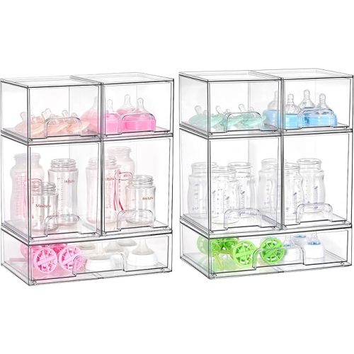 Vtopmart Stackable Storage Drawers Set of 5, Clear Plastic Organizer Bins for Baby Bottle, Beauty Supplies Storage, Ideal for Kichen Countertop, Vanity, Bathroom, Cabinet, Pantry Organization