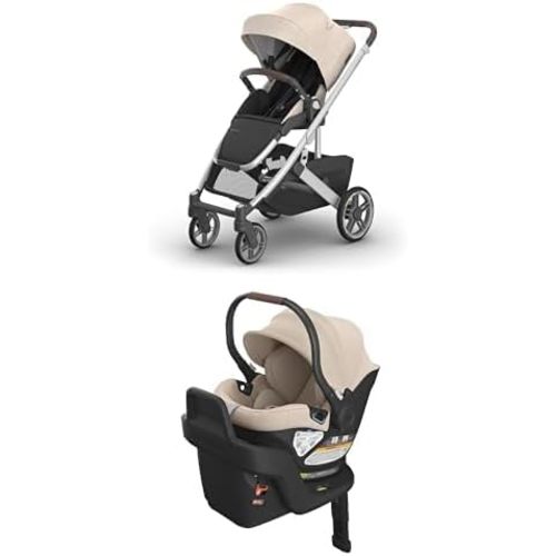 UPPAbaby Cruz V3 Stroller + Aria Lightweight Car Seat Travel System Combo – Toddler Seat, Bumper Bar, Bug and Rain Shields, Car Seat Base, and Infant Insert Included – Declan (Oat Mélange)