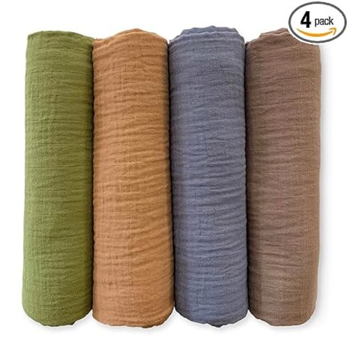 SwaddleDesigns Cotton Muslin Swaddle Blankets for Babies, Set of 4, Neutral Receiving Blankets for Newborn, Baby Registry & Gift, 46x46 inches, Wilderness