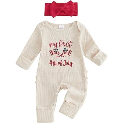 Adobabirl My First 4th of July Baby Girl Outfit Newborn American Flag Onesie Embroidery Ruffle Romper Fourth of July Outfit