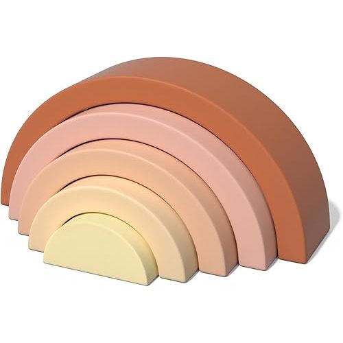 Asweets Wooden Stackable Rainbow Toy, 5 PCS Wooden Building Blocks Set for Baby, Kids and Toddlers, Montessori Rainbow Nesting Puzzle, Enhance Hand-Eye Coordination, Cognitive Development, Pink