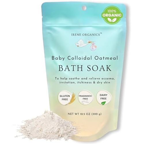 Oatmeal Baby Bath Powder for Eczema by Irene Organics - Colloidal Oatmeal for Soothing Treatment of Eczema, Diaper Rash, Dry Skin, Itching and Irritation - Moisturize and Sooth Baby and Toddler Skin