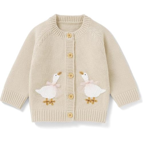 Baby Toddler Girl Cardigan Warm Sweater Floral Long Sleeve Jumpers Coats Knitted Clothes with Cute Goose
