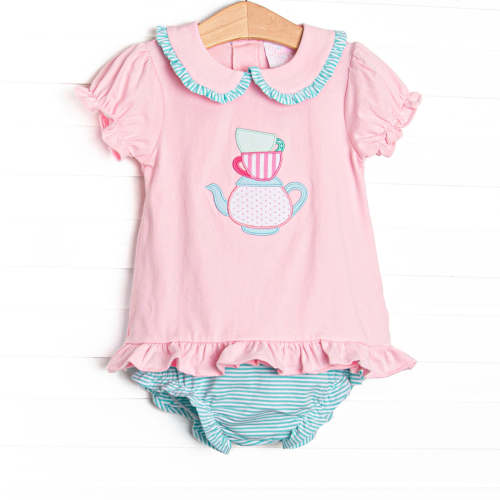 Spill the Tea Applique Diaper Set, Pink – Stitchy Fish