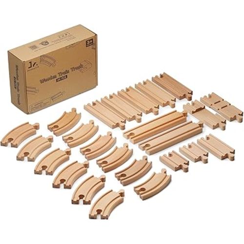 SainSmart Jr. Wooden Train Track 24pcs, Track Expansion Compatible with All Major Brands Toddler Railway Toy Train Set Boys Train Set 3+