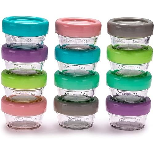 melii Glass Baby Food Storage Jars, 12 Pack 2 oz | Airtight Leakproof Lids, BPA-Free, Reusable Glass Containers for Purees, Snacks & Meal Prep, Freezer, Microwave & Dishwasher Safe