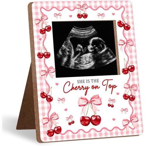 Cherry Baby Shower Sign Picture Frame, She's The Cherry On Top Decorations, For Expecting Parents Keepsake Gifts, Cherries Baby Shower Gender Reveal, Pregnancy Announcements, 4.5 * 5.3 IN Photo
