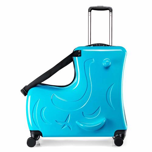AO WEI LA OW Duffel Bag for Kids Ride-On Suitcase Carry-On Luggage with Wheels (Blue, 20 Inch（suggest 1-6 years old)