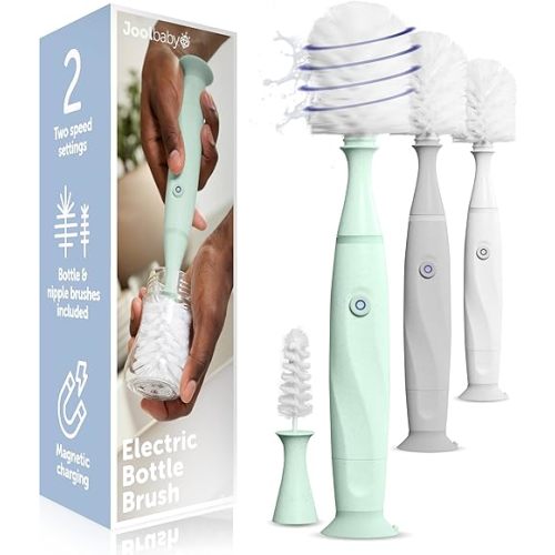 Jool Baby Electric Bottle Brush Cleaner – Faster & Easier Bottle Washing, Ergonomic, Rechargeable, Suction Cup Base (Mint)
