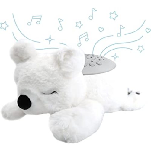 PureBaby Sound Sleepers Portable Sound Machine & Star Projector - Plush Sleep Aid for Baby and Toddlers with Soothing Night Light Display, 10 Lullabies, White Noise, and Heartbeat Sounds (Polar Bear)