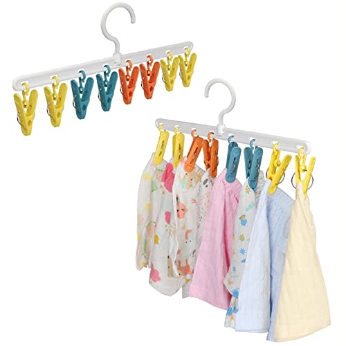 Baby Clothes Organizer Hangers with Clips, 360° Rotating Kids Pants Hangers, Space Saving, Vimiv Non-Slip Racks for Newborn Children Infant Toddler Towel Bib Sock Hangers w/16 Clips, 2 Pack Bulk