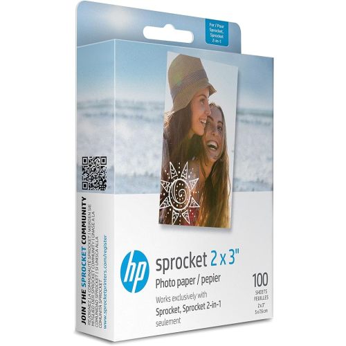 HP Sprocket 2x3" Premium Zink Sticky Back Photo Paper (100 Sheets) Compatible with HP Sprocket Photo Printers.