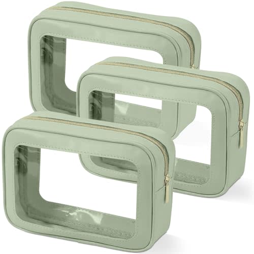 YOPCDJ 3PCS Clear Toiletry Bag,TSA Approved Travel Pouch with Zipper for Cosmetics and Toiletries，Diaper Bag Organizer Pouch Set, Purse Organizer and Clear Car Bag for Women and Kids