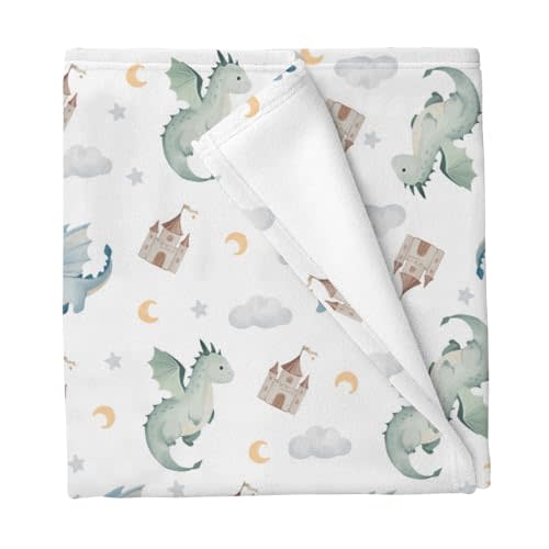 Cute Baby Dragons Castle Baby Blankets for Boys Girls Watercolor Fairytale Dragon Moon Stars Soft Infant Toddler Newborn Receiving Blankets Fantasy Animal Swaddling Wrap for Crib Stroller 30x40in