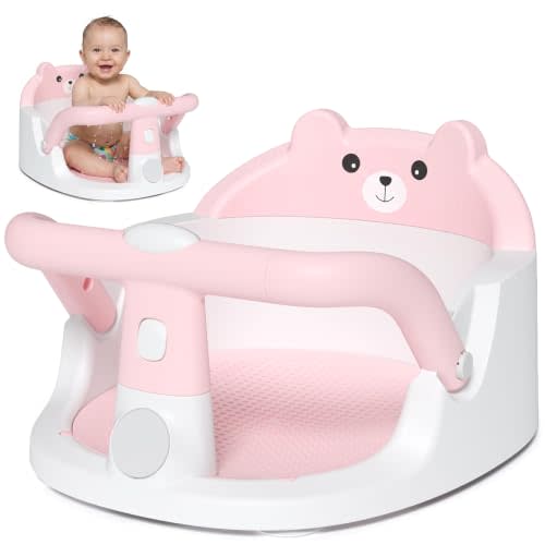 Baby Bath Seat for Babies 6 Months & up Non-Slip Toddler Bath Seats for Sitting Up Infant Bathtub Chair with Suction Cups and Soft Cushion for Baby Shower Tub Seat, Pink