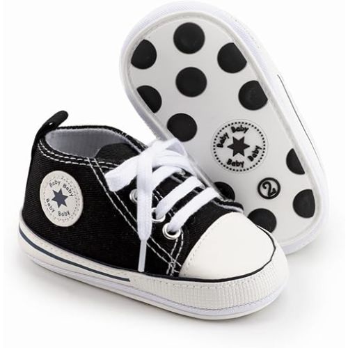 KIDSUN Unisex Baby Boy Girl Canvas Sneaker Soft Sole Infant Lace up Newborn Ankle Toddler First Walkers Crib Shoes