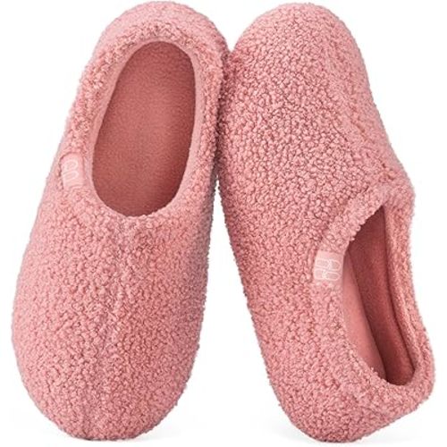 HomeTop Women's Fuzzy Curly Fur Memory Foam Loafer Slippers with Polar Fleece Lining