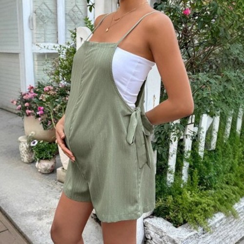 Coolmee Women's Maternity Rompers for Pregnant Short Jumpsuits with Adjustable Strap Loose Fit Beach Vacation Outfits Green L