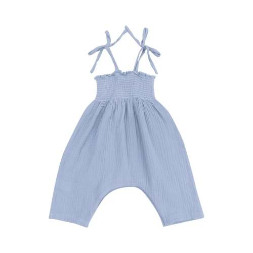 Angel Dear - Organic Smocked Tie-Shoulder Romper - Dusty Blue