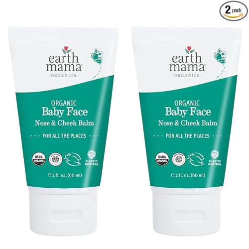 Earth Mama Organic Baby Face Nose & Cheek Balm | Moisturizer with Calendula Oil for Dry Skin Care, Natural Petroleum Jelly Alternative (2-Fluid Ounce, 2-Pack)