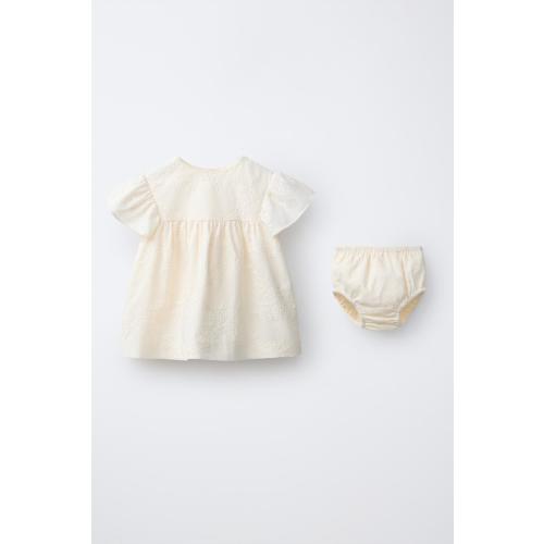 EMBROIDERED DRESS AND PANTIES - Ecru | ZARA United States