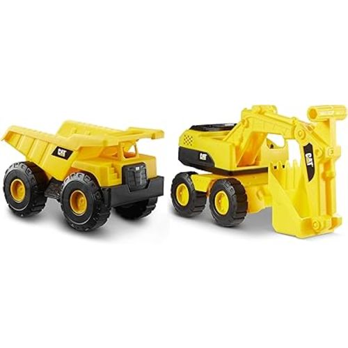 CAT Construction Toys Construction Tough Rigs 15" Dump Truck & Excavator Set Toys 2 Pack Ages 3+ | Kid Powered Caterpillar Vehicle Set | Indoor or Ourdor Play | No Batteries Required