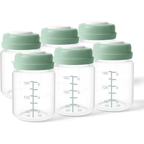 Breastmilk Storage Bottles Compatible with Spectra S1/S2/9Plus, Motif Luna Breast Pump Flanges, Fits Momcozy Breast Milk Cooler & Spectra S1 Bottles for Pumping (6-Pack, 6oz)
