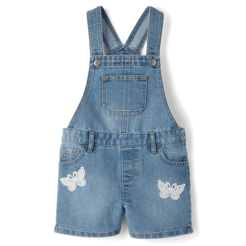 Baby And Toddler Girls Crochet Applique Shortalls - Blue