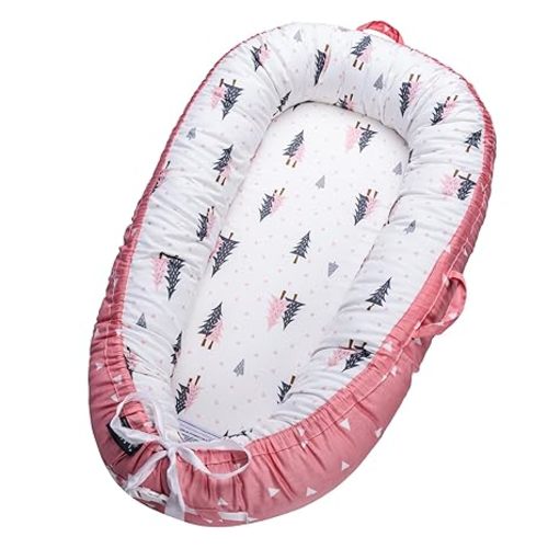 Infant Support Cushions | Baby Lounger | Cotton Infant Lounger | Reversible Adjustable Portable Floor Lounger | Supervised Awake Only No Sleeping | Soft Breathable Washable Cover (Pink)