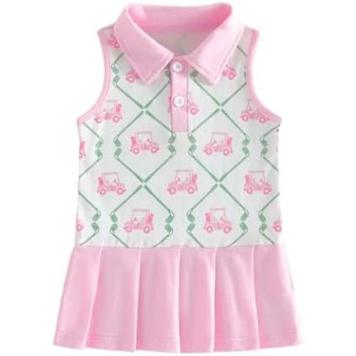 Baby Girl Baseball Dress Summer Clothes Bow Lapel Sleeveless Tank Dresses Toddler Girls Baseball Outfit 6M-5Y