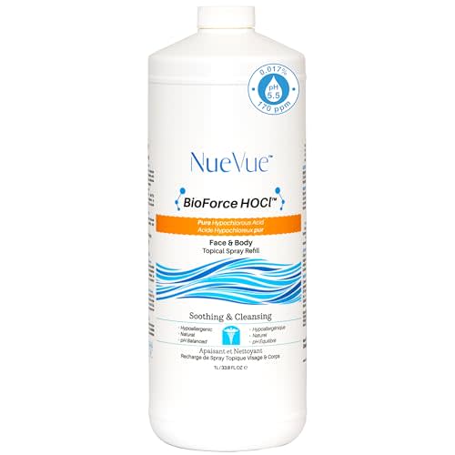BioForce HOCl Pure Hypochlorous Acid Spray Refill for Face & Body (33 Oz) - Acne-Prone Skin & Eczema, Piercing aftercare, Made in Canada, Gentle Skin Cleanser & Toner, pH Balanced, Non-comedogenic