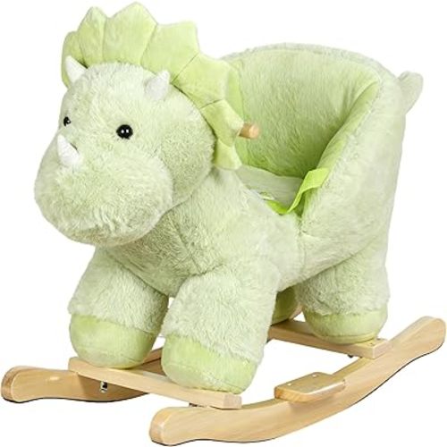 Baby Rocking Horse with Music, Plush Green Dinosaur Riding Horse for Toddlers 1-3 Years, Wooden Rocking Horse Ride-on Toy Rocking Animals for Baby Boys and Girls, Dino Rocker Christmas Birthday Gift