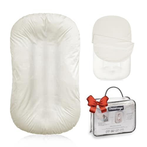 Baby Lounger - Snuggle Cozy Me Infant Lounger for Newborns | Flannel Cover, Breathable Soft, Portable Awake-Time Pad, Essential Baby Gift - White