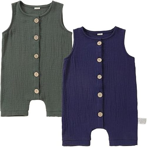 2 Pack Baby Sleeveless Cotton Romper Jumpsuits Summer Clothes 0-24 Months